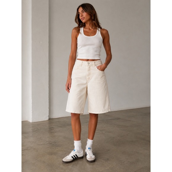 Contemporaine par Simons Pants - Contemporaine par Simons Organic Cotton Denim Jorts Shorts Cream White Size 0